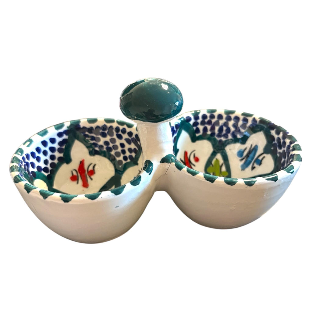 Hand-Painted Tunisian Ceramic Serving Dish | 3 Section Mezze Bowl Set | Artisan Dip & Snack Serving | Green