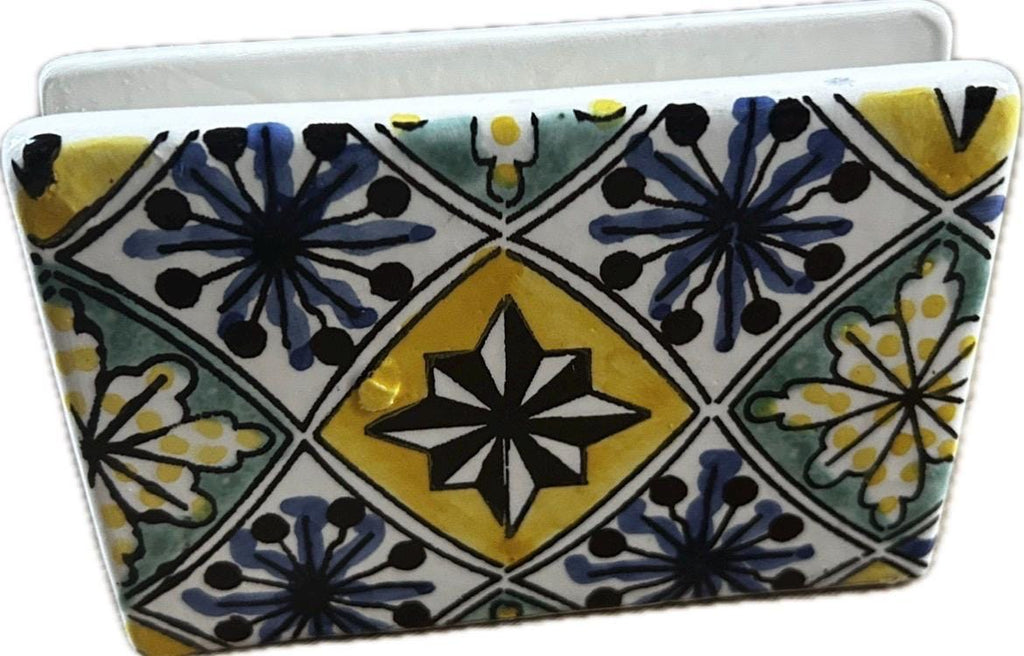 Handmade Tunisian Serviette Napkin Holder - Yellow and Blue