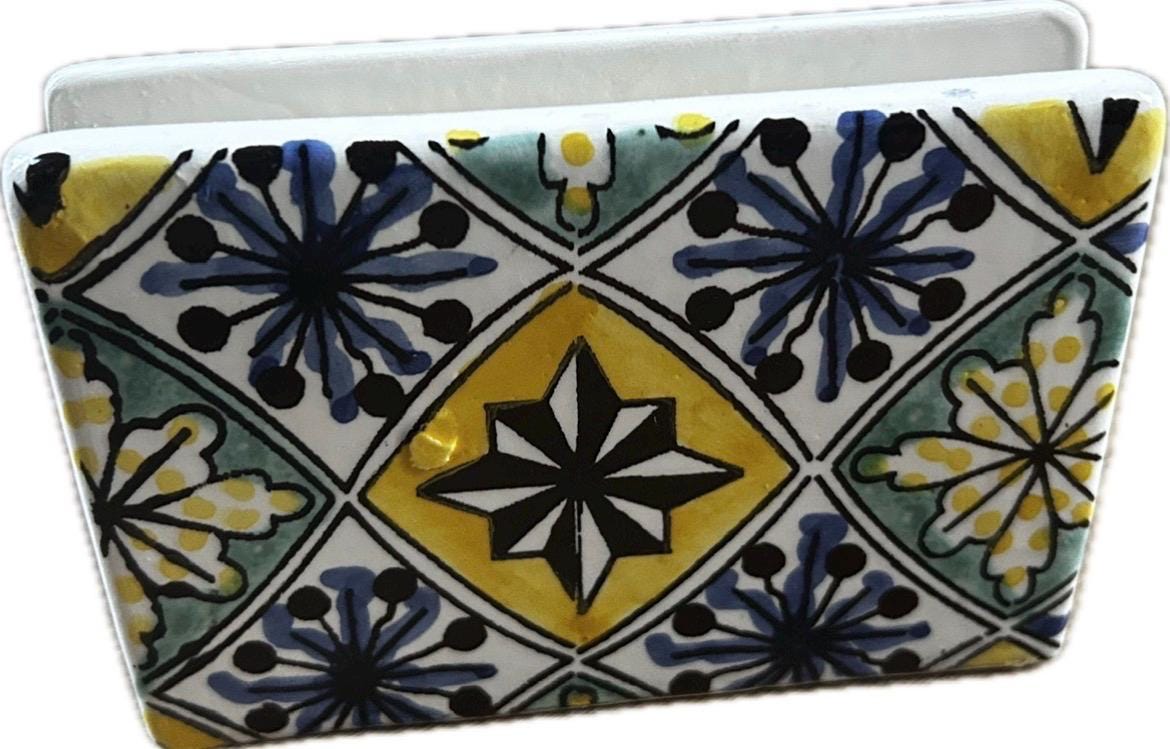 Handmade Tunisian Serviette Napkin Holder - Yellow and Blue