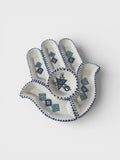 Handmade Tunisian Ceramic Hamsa Meze Set – Hand-Painted Snack & Dip Plates - White and blue