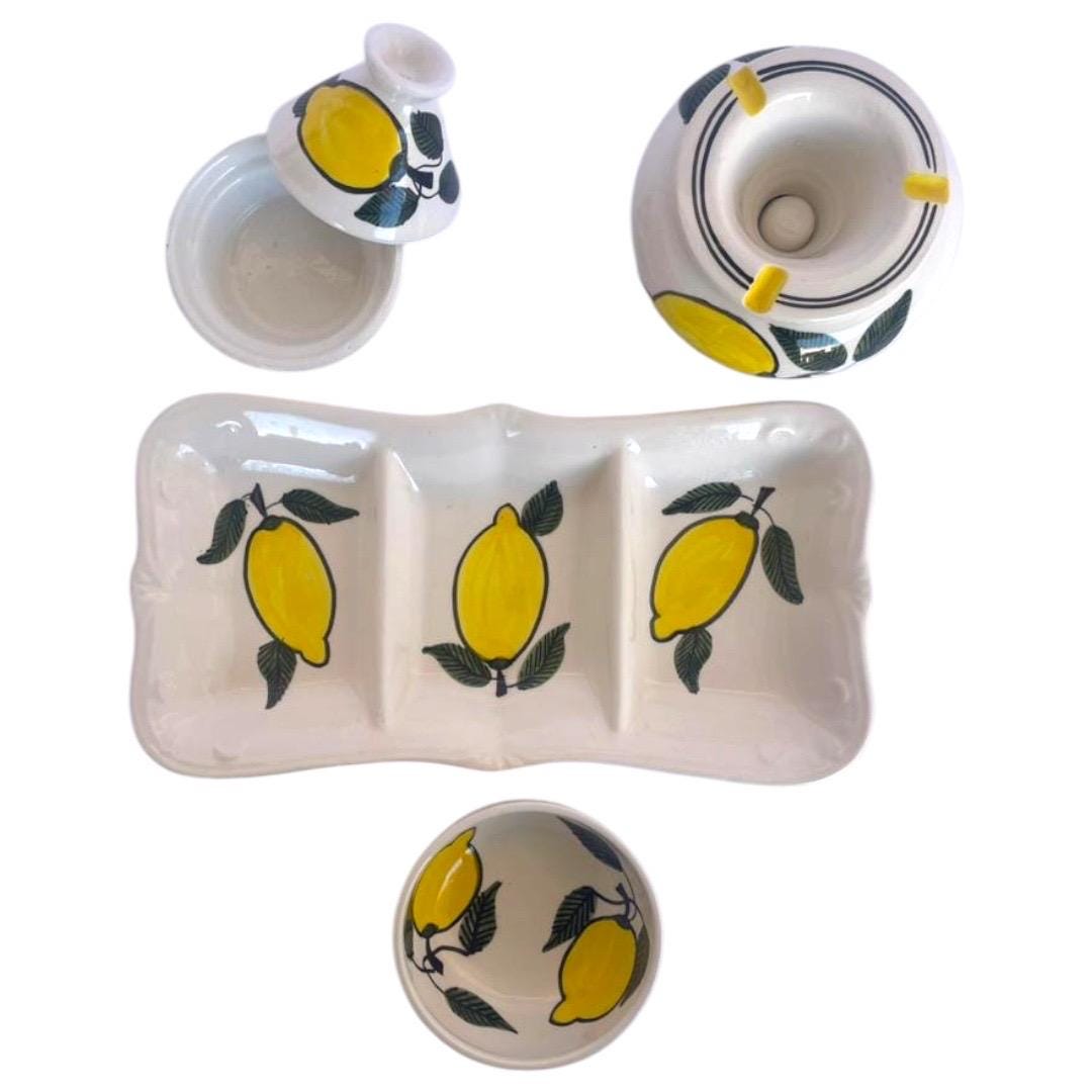 Hand-Painted Lemon Ceramic Set | Tunisian Artisan Tableware, Mediterranean Home Dec
