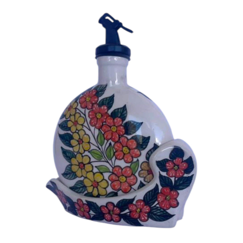 Hand-Painted Ceramic Oil Bottle - Tunisian Olive Oil Dispenser with Stand