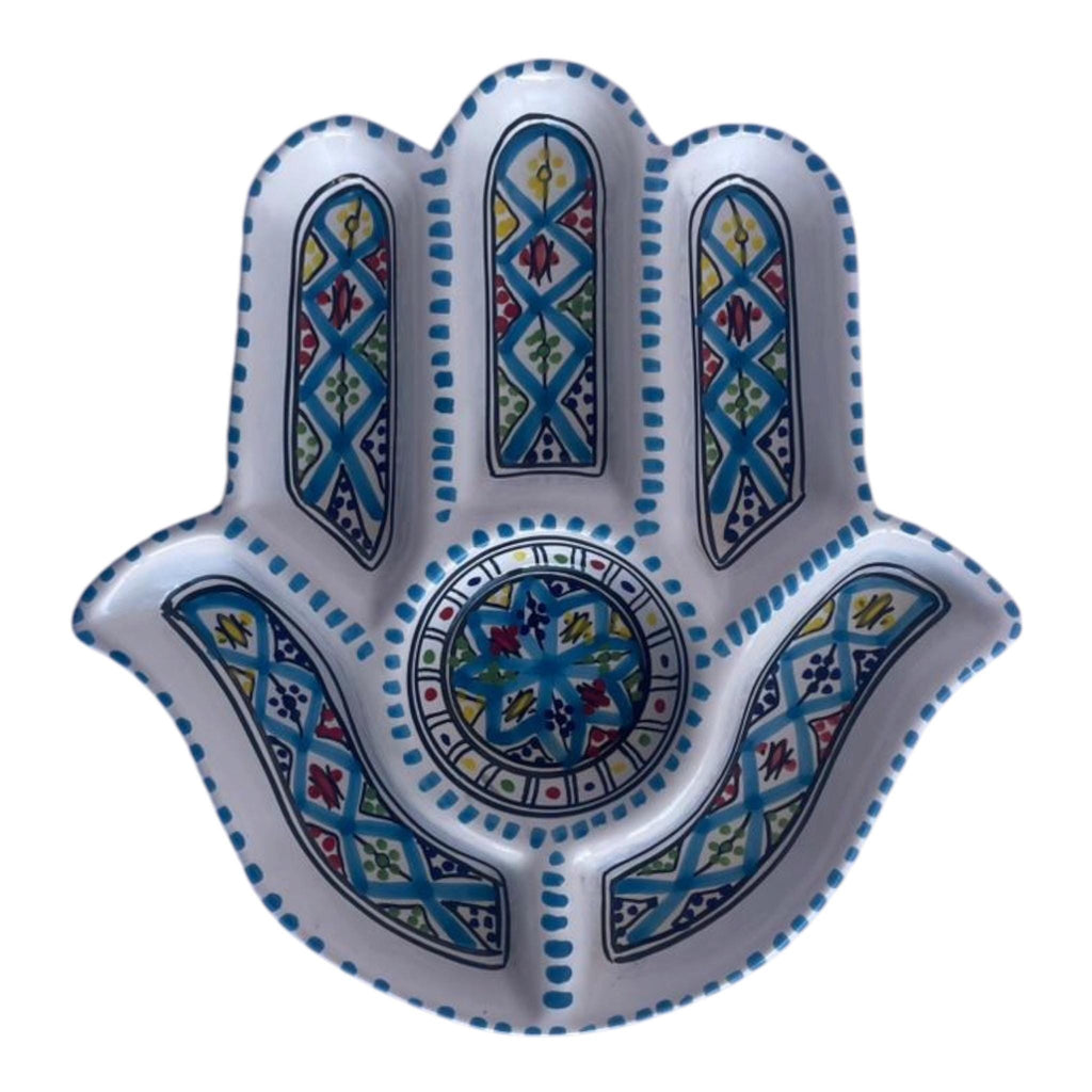 Handmade Tunisian Ceramic Hamsa Serving Platter – Light blue