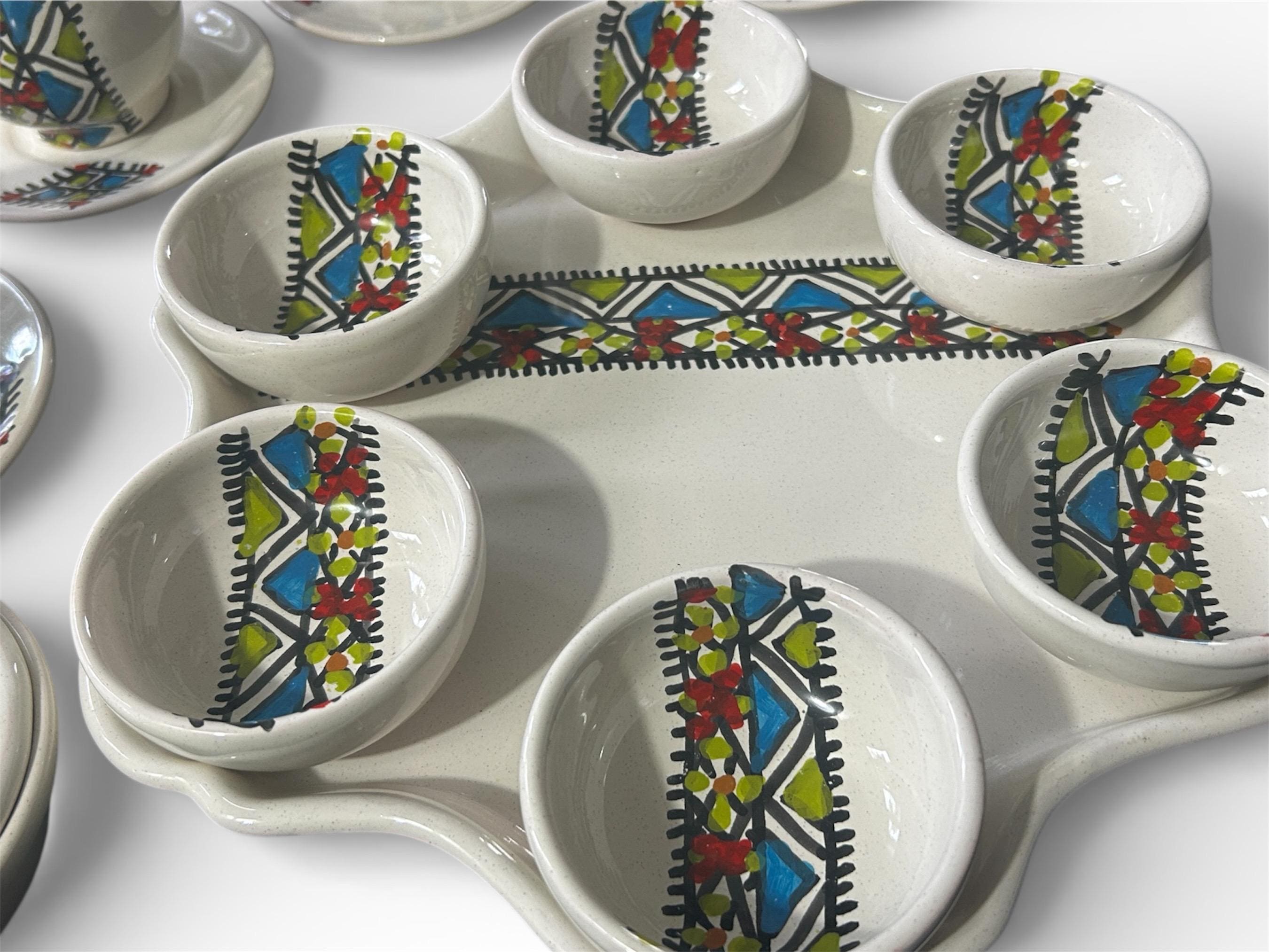 Hand-Painted Tunisian Ceramic Tea Set | 20-Piece Meze Tableware
