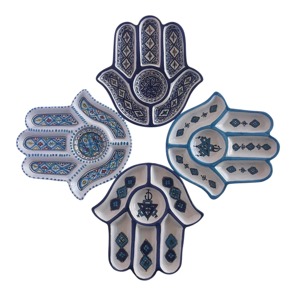 Handmade Tunisian Ceramic Hamsa Serving Platter – Light blue