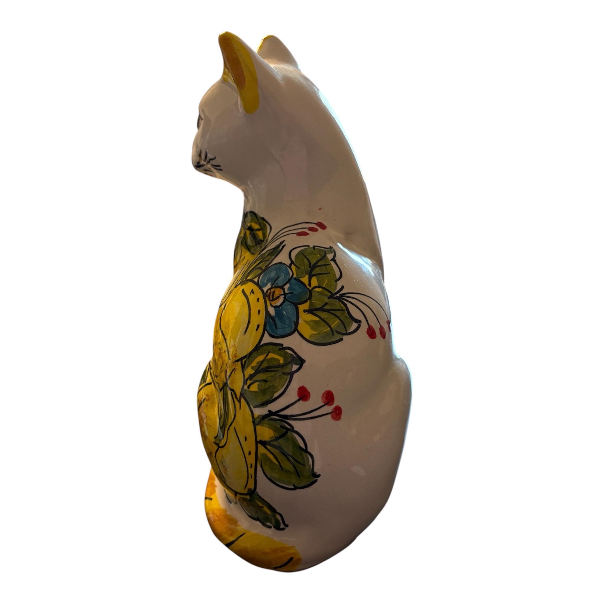 Hand-Painted Ceramic Cat Ornament | Fruit Floral Mediterranean Home Decor