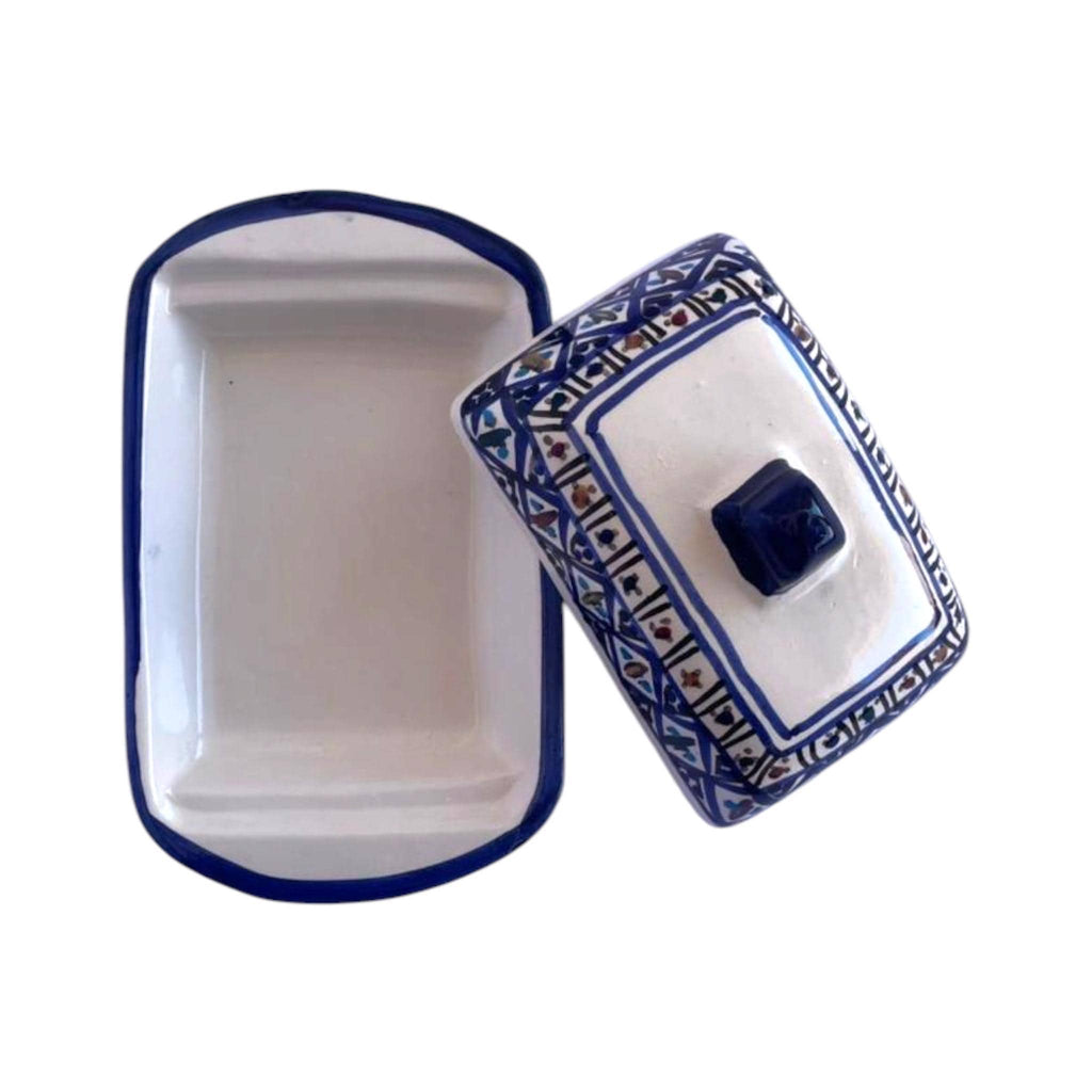 Ceramic Butter Dish with Lid | Hand-Painted Tunisian Kitchenware | Mediterranean Butter Keeper | Artisan Kitchen Decor