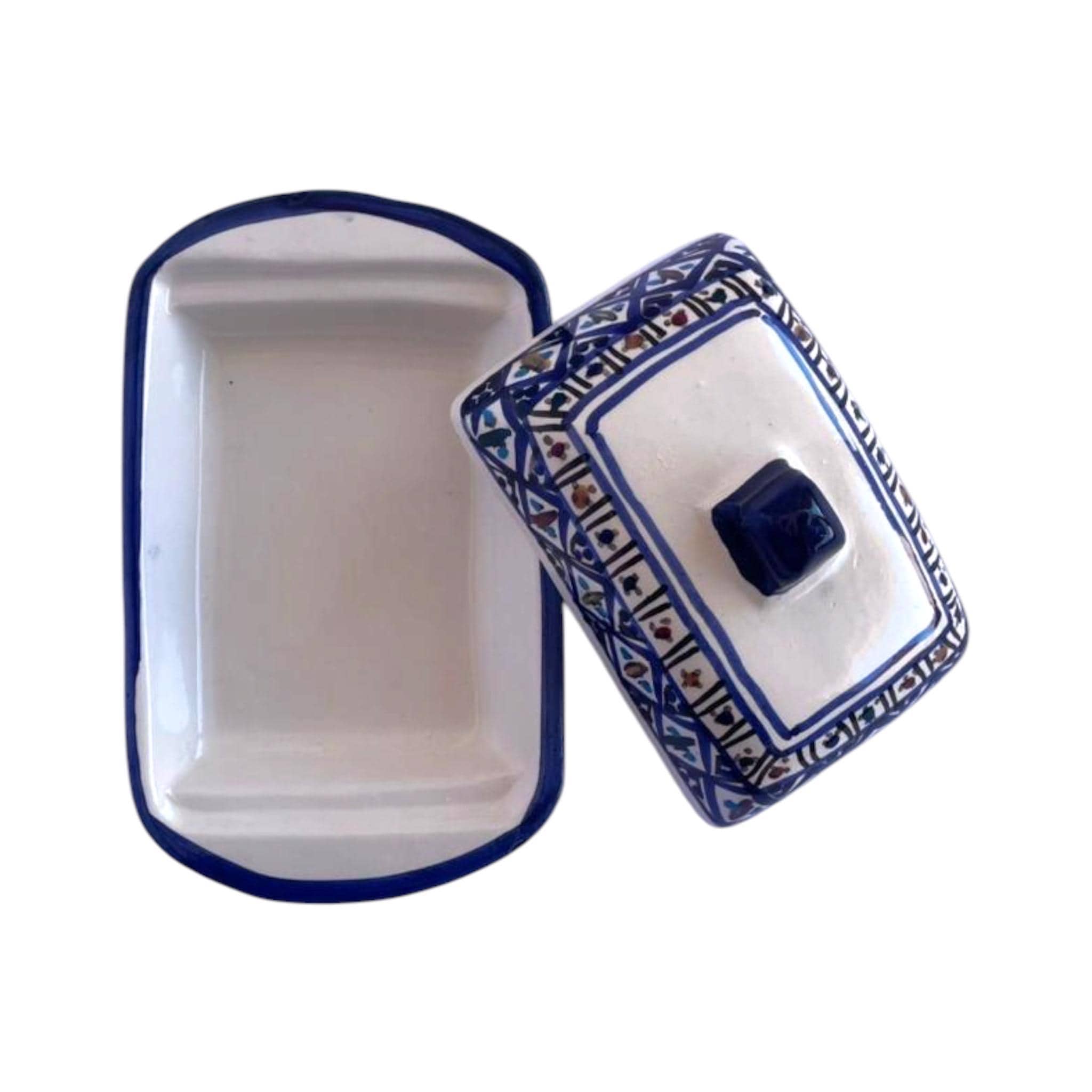 Ceramic Butter Dish with Lid | Hand-Painted Tunisian Kitchenware | Mediterranean Butter Keeper | Artisan Kitchen Decor