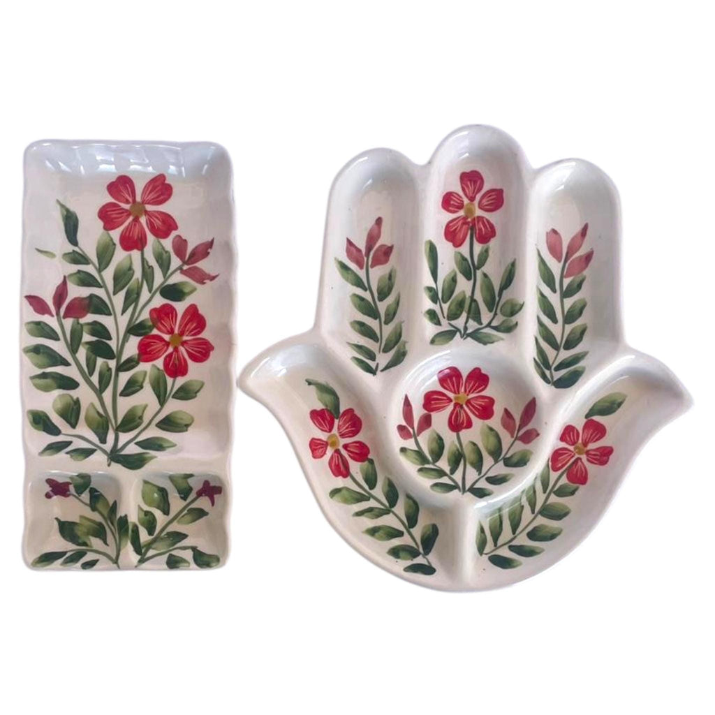 Handmade Ceramic Hamsa Serving Dish – Hand-Painted Floral Design