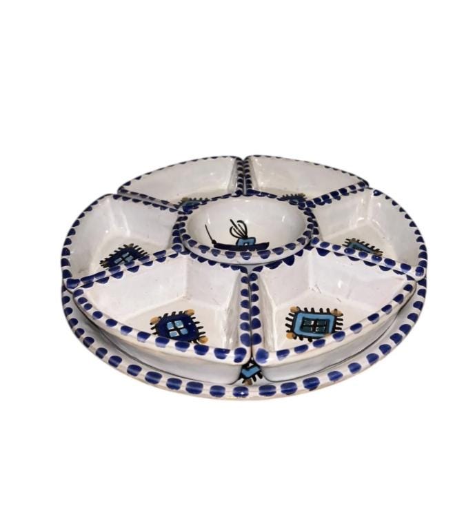 Handmade Tunisian Ceramic Snack Dish Set – Abstract Design, Tapas Serving