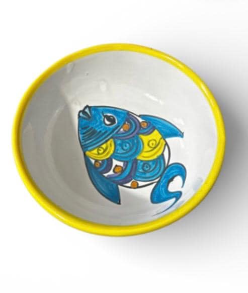Handmade Tunisian Ceramic Bowl – Yellow & Blue Fish Design