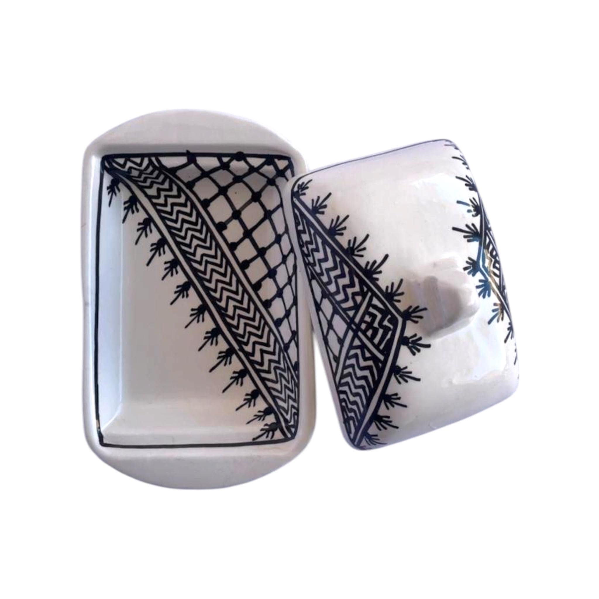 Ceramic Butter Dish with Lid | Hand-Painted Tunisian Kitchenware | Mediterranean Butter Keeper | Artisan Kitchen Decor