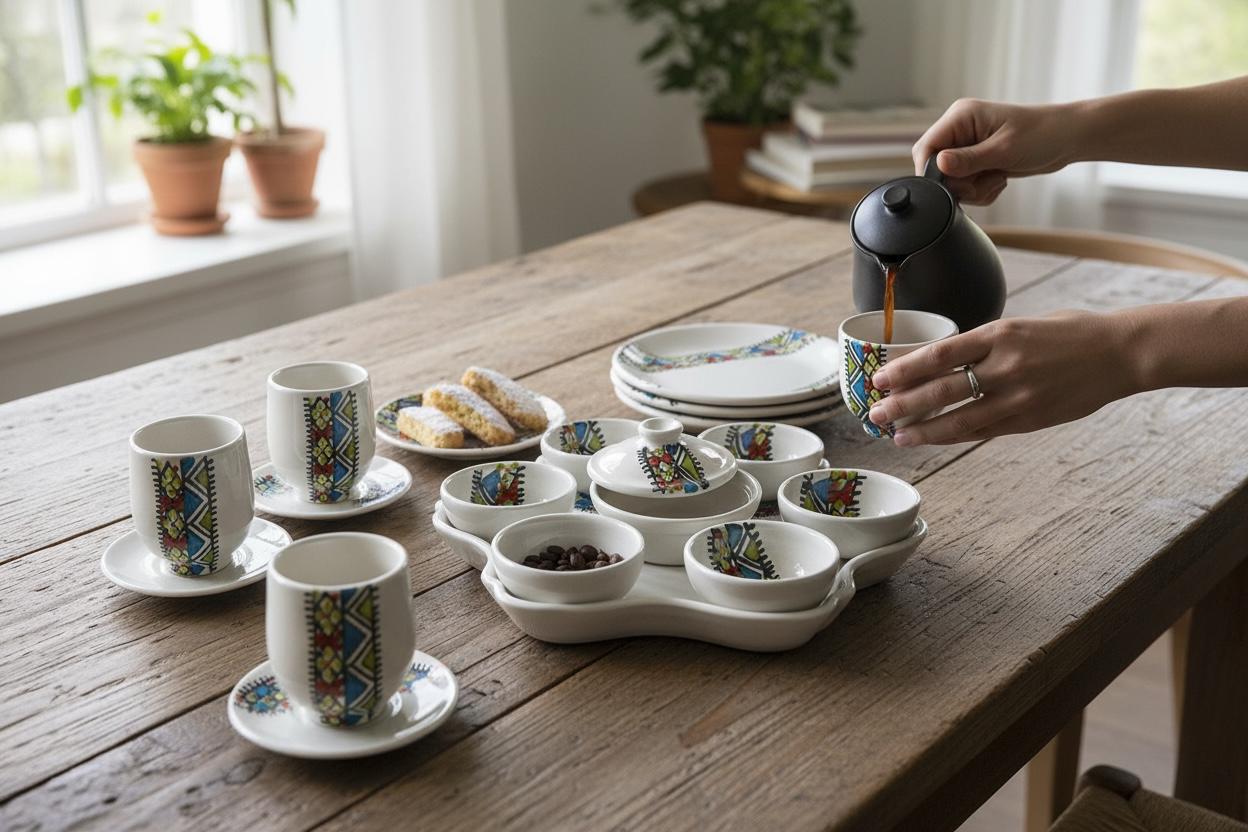 Hand-Painted Tunisian Ceramic Tea Set | 20-Piece Meze Tableware