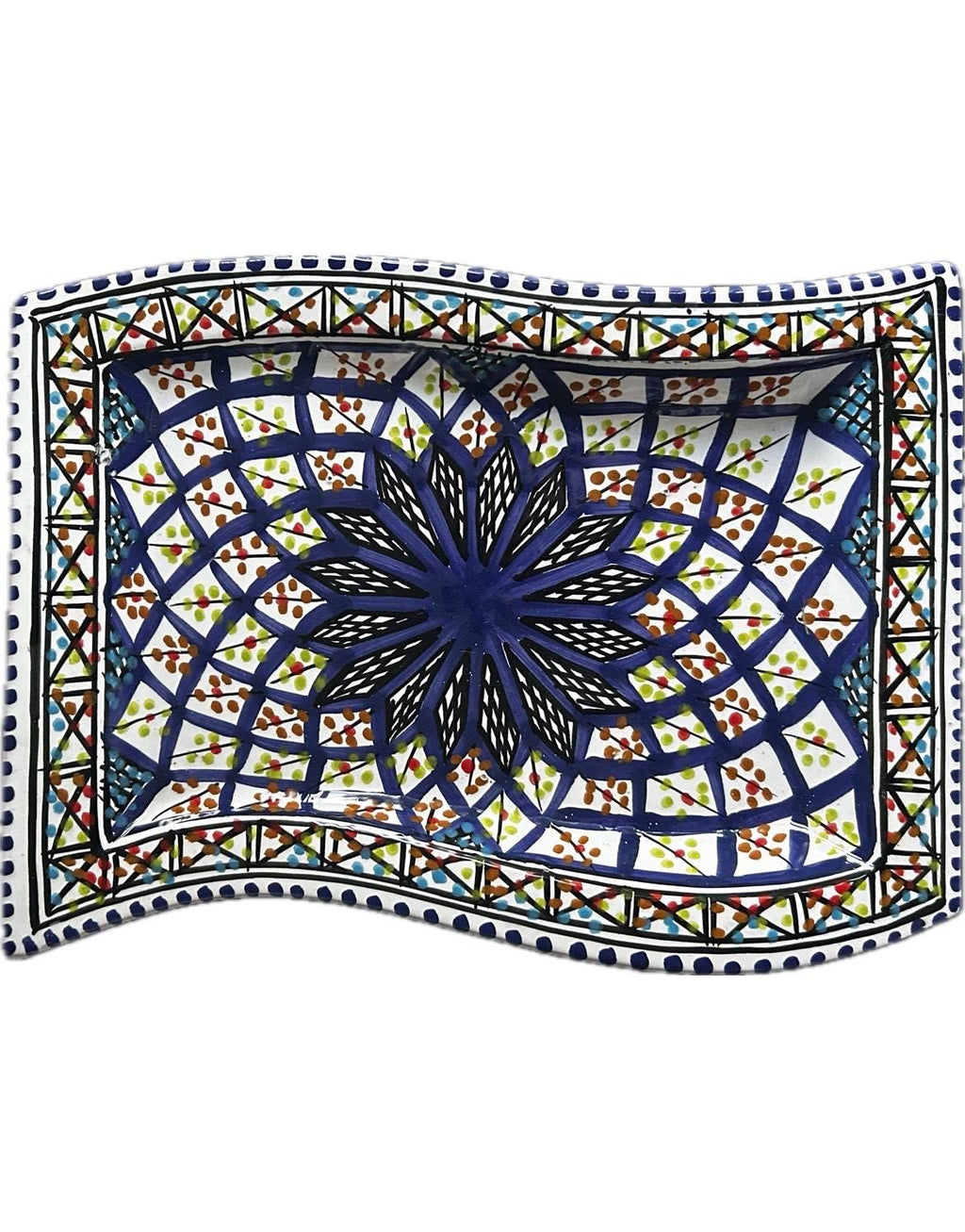 Hand-Painted Tunisian Rectangular Serving Plate With Wavy Edge | Large & Small Side Dish