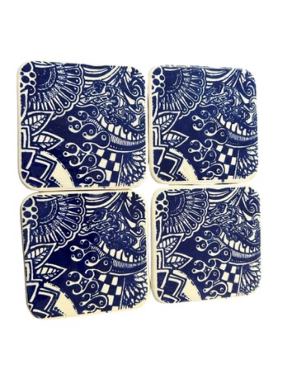 Hand-Painted Blue Ceramic Coasters | Tunisian Artisan Mediterranean Home Decor
