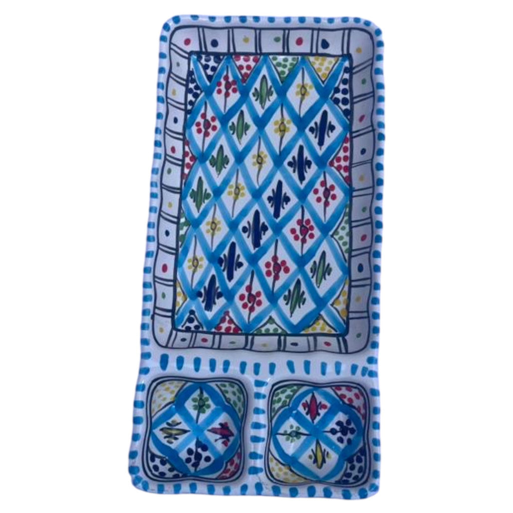 Handmade Ceramic Rectangular Serving Dish – 3 Section Floral Platter