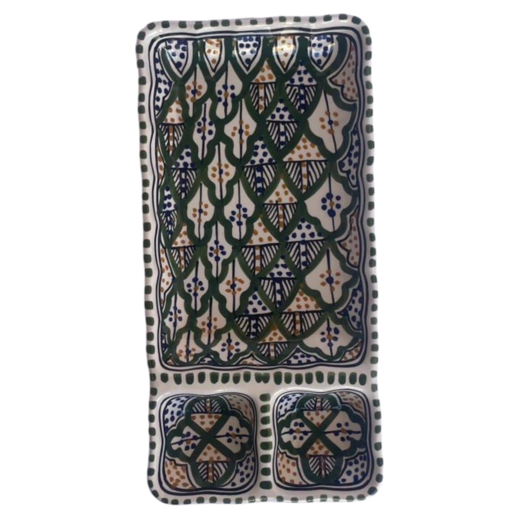 Handmade Ceramic Rectangular Serving Dish – 3 Section Floral Platter