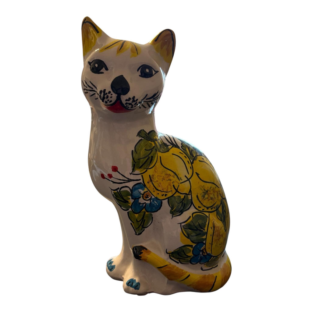 Hand-Painted Ceramic Cat Ornament | Fruit Floral Mediterranean Home Decor