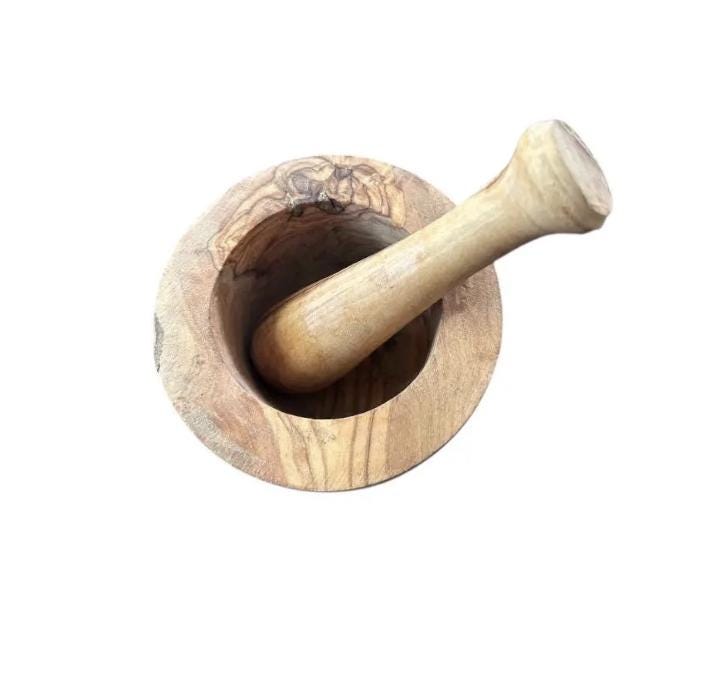 Handmade Tunisian Olive Wood Mortar and Pestle Set