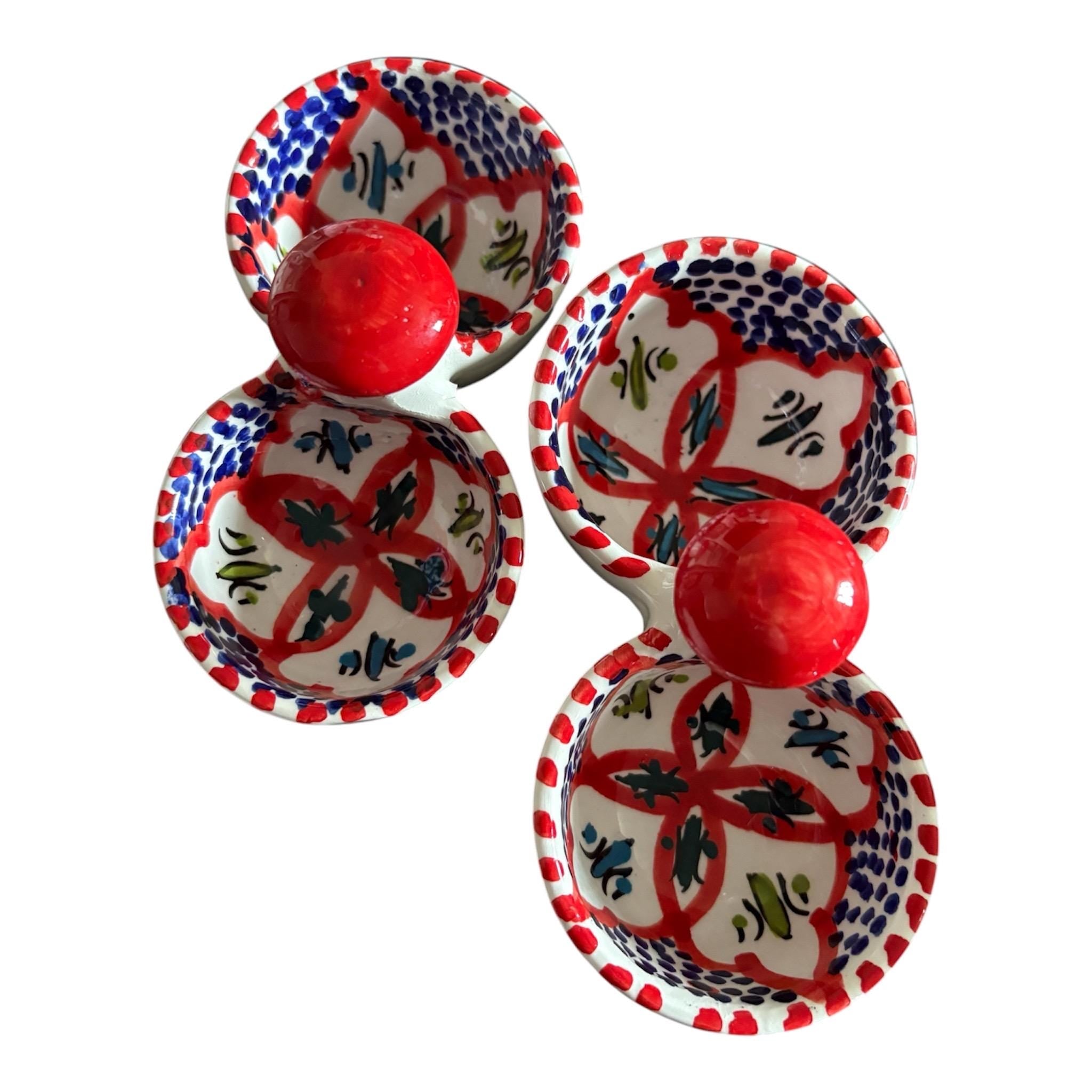 Hand-Painted Tunisian Ceramic Serving Dish | Artisan Dip & Snack Serving | Red