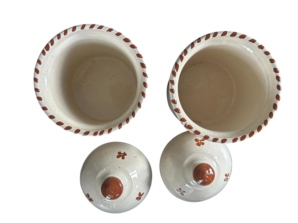 Set of 2 Hand-Painted Tunisian Ceramic Storage Jars | Lidded Kitchen Canisters