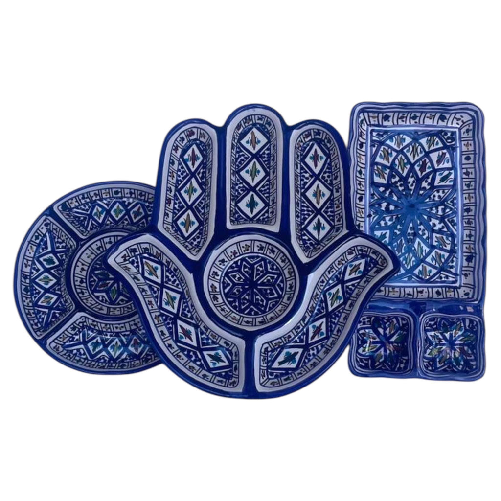 Handmade Ceramic Hamsa Serving Platter – Traditional Blue Mosaic