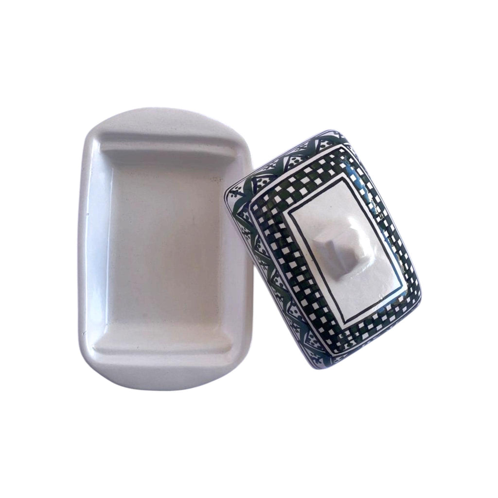 Ceramic Butter Dish with Lid | Hand-Painted Tunisian Kitchenware | Mediterranean Butter Keeper | Artisan Kitchen Decor