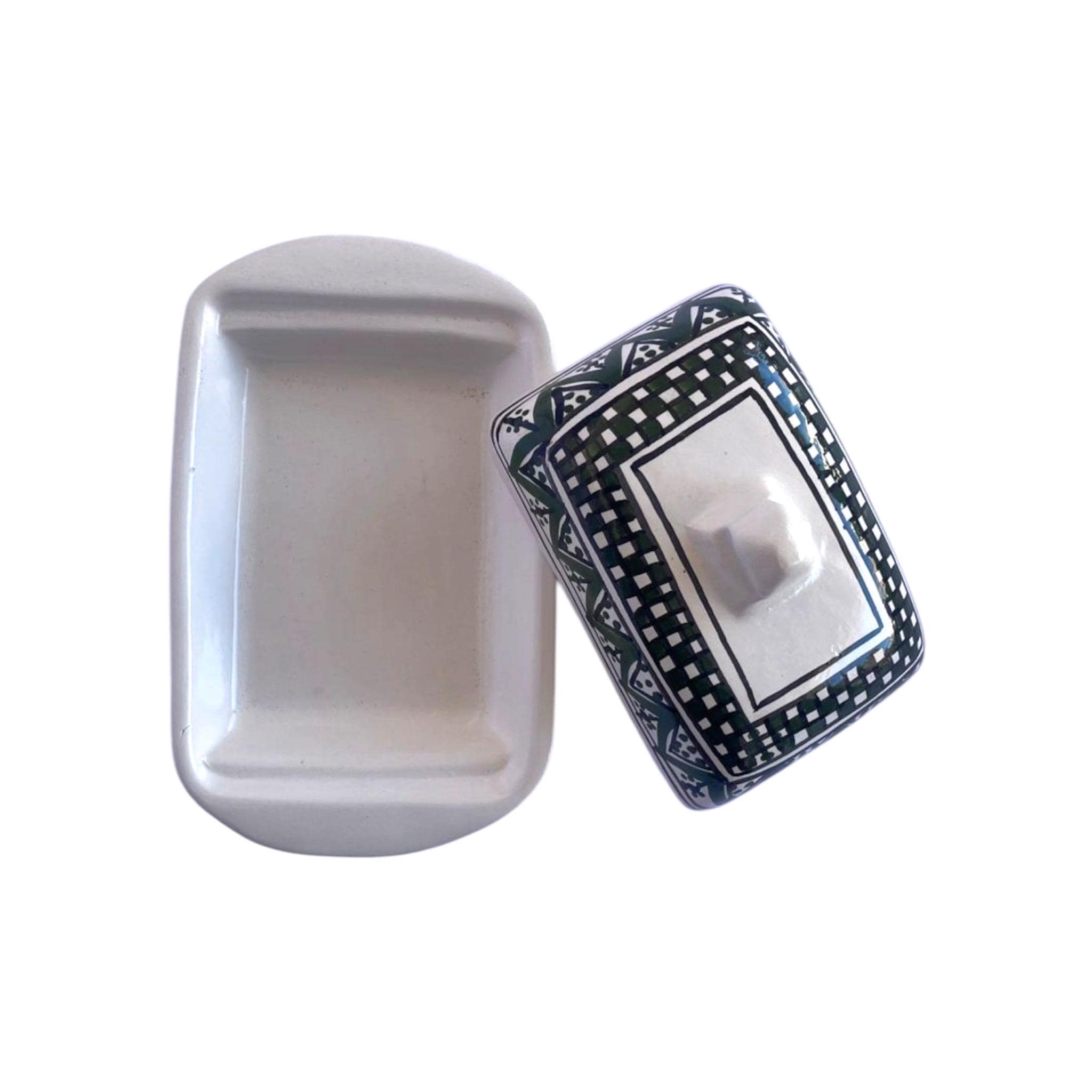 Ceramic Butter Dish with Lid | Hand-Painted Tunisian Kitchenware | Mediterranean Butter Keeper | Artisan Kitchen Decor