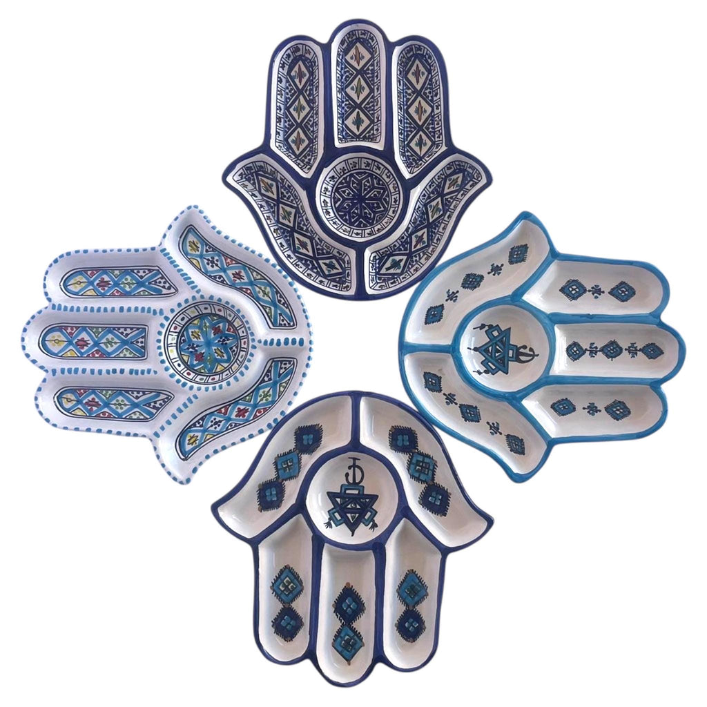 Handmade Ceramic Hamsa Serving Platter – Traditional Blue Mosaic