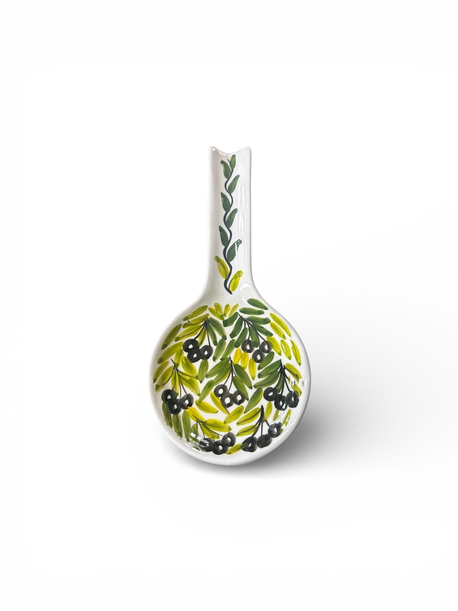 Hand-Painted Ceramic Spoon Rest – Extra Large 30cm – Olives