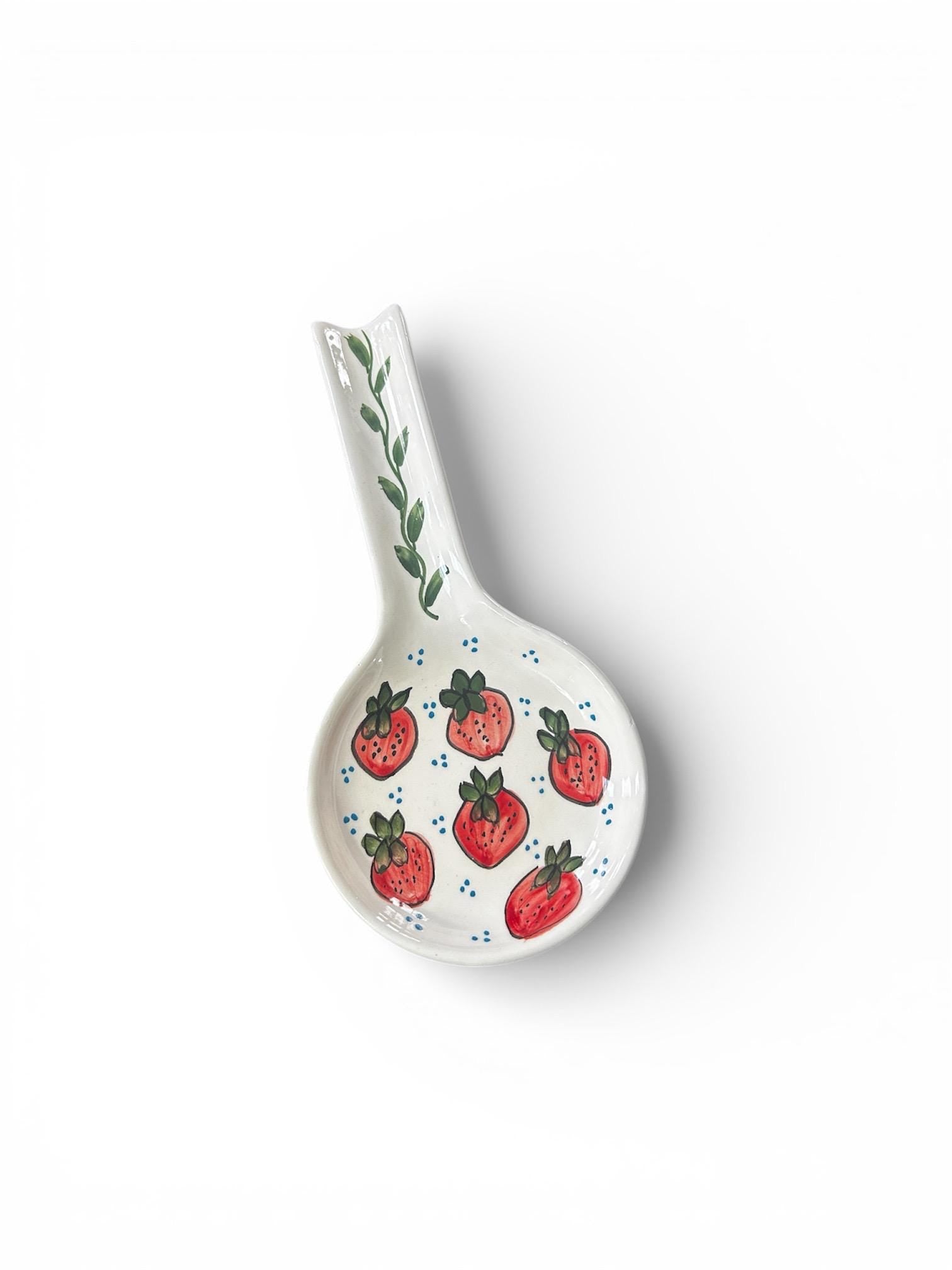 Hand-Painted Ceramic Spoon Rest – Extra Large 30cm – Blue Calligraphy