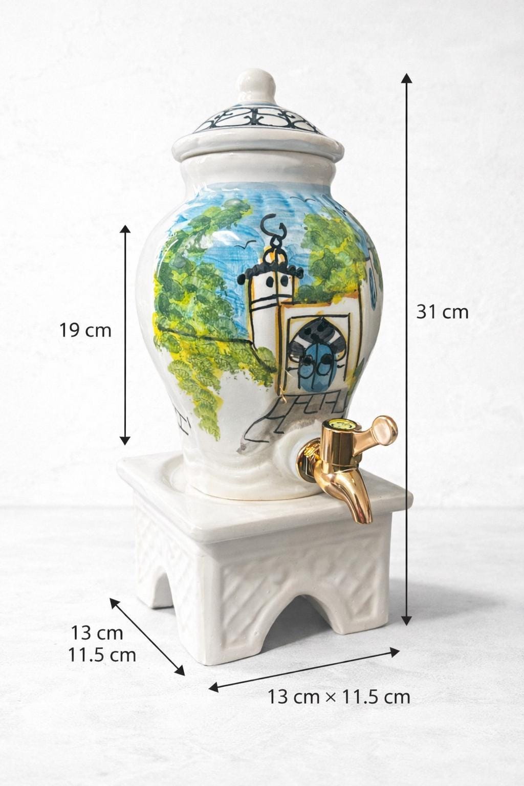 Hand Painted Ceramic Oil Dispenser with Stand | Tunisian Kitchen Decor