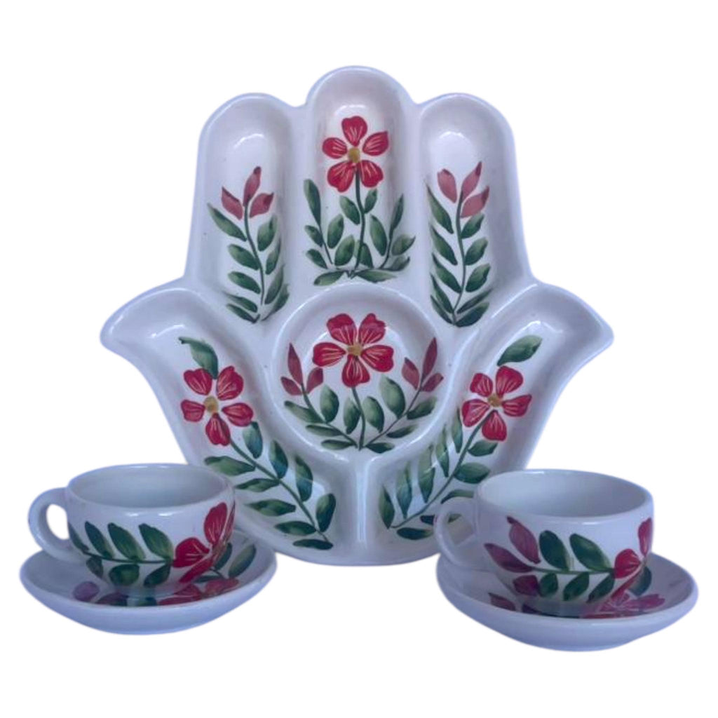 Handmade Ceramic Hamsa Serving Dish – Hand-Painted Floral Design
