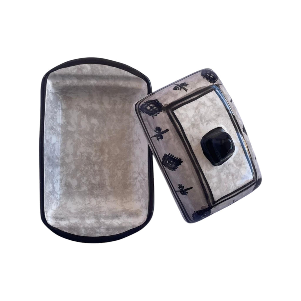 Ceramic Butter Dish with Lid | Hand-Painted Tunisian Kitchenware | Mediterranean Butter Keeper | Artisan Kitchen Decor