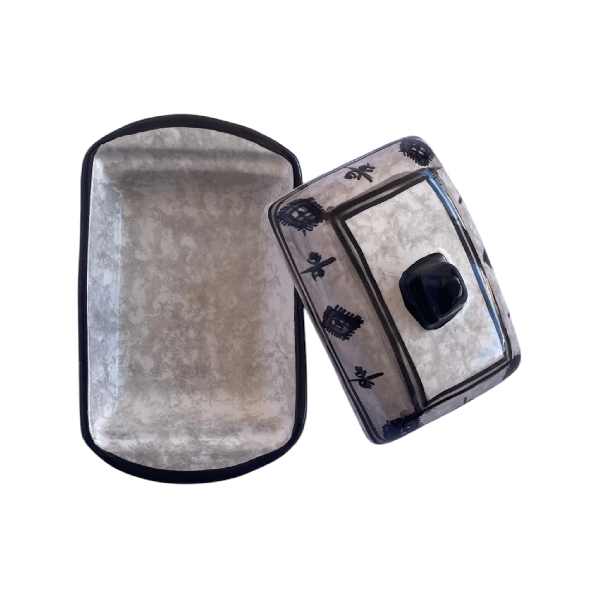 Ceramic Butter Dish with Lid | Hand-Painted Tunisian Kitchenware | Mediterranean Butter Keeper | Artisan Kitchen Decor