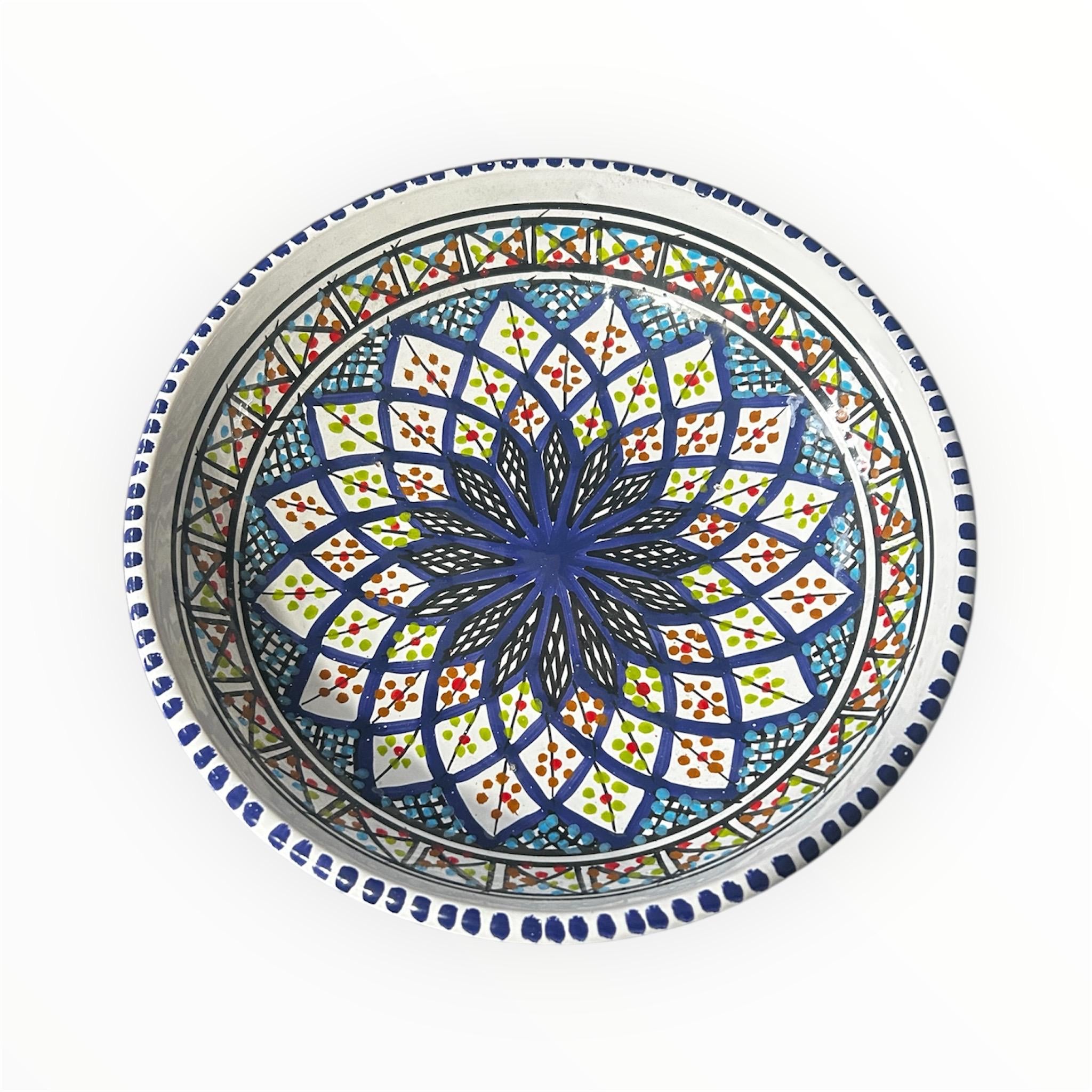 Handmade Tunisian Ceramic Pasta Bowl (25cm) | Large Shallow Serving Bowl | Rustic Hand-Painted Pottery Dish