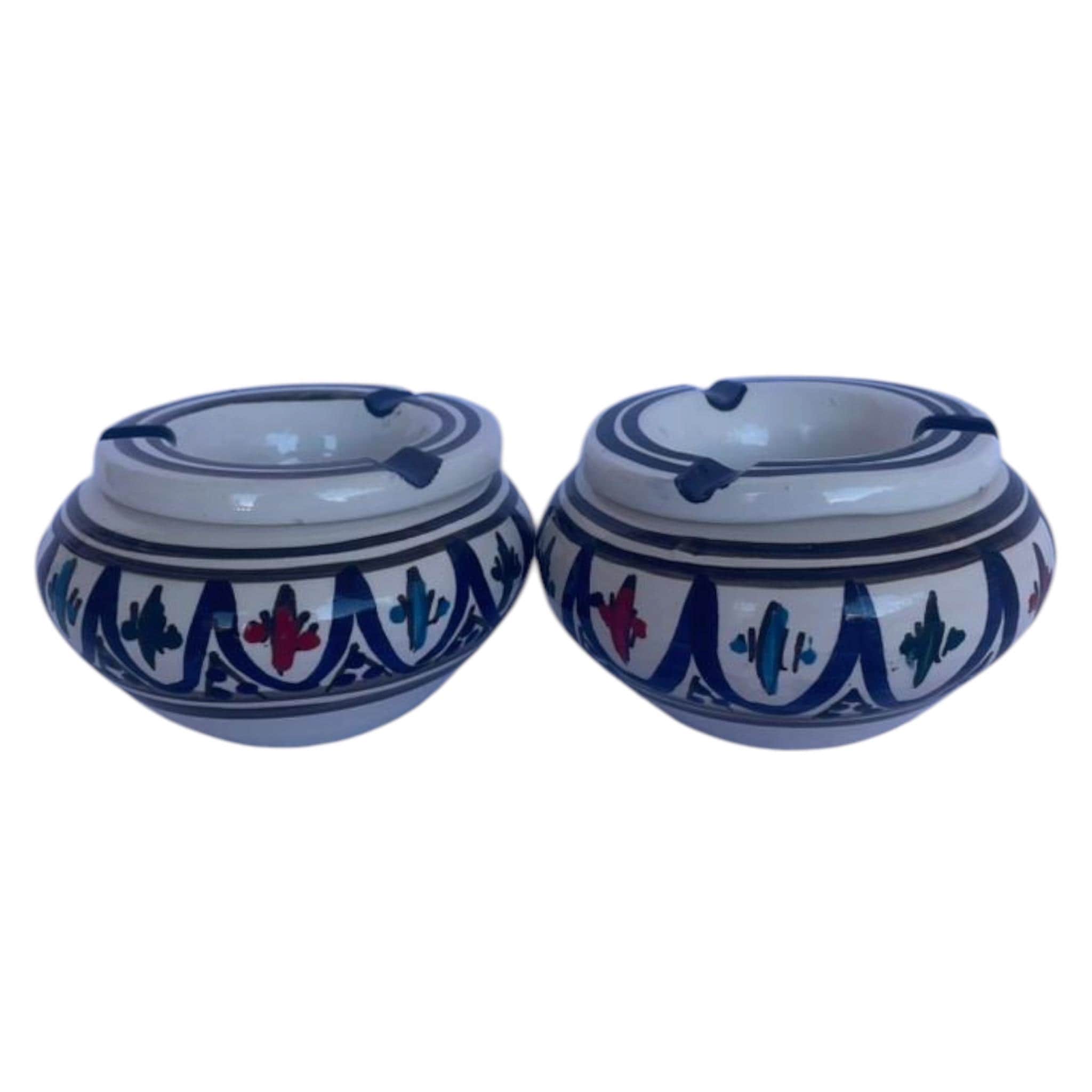 Hand-Painted Ceramic Ashtray | Tunisian Artisan Piece, Mediterranean Decor