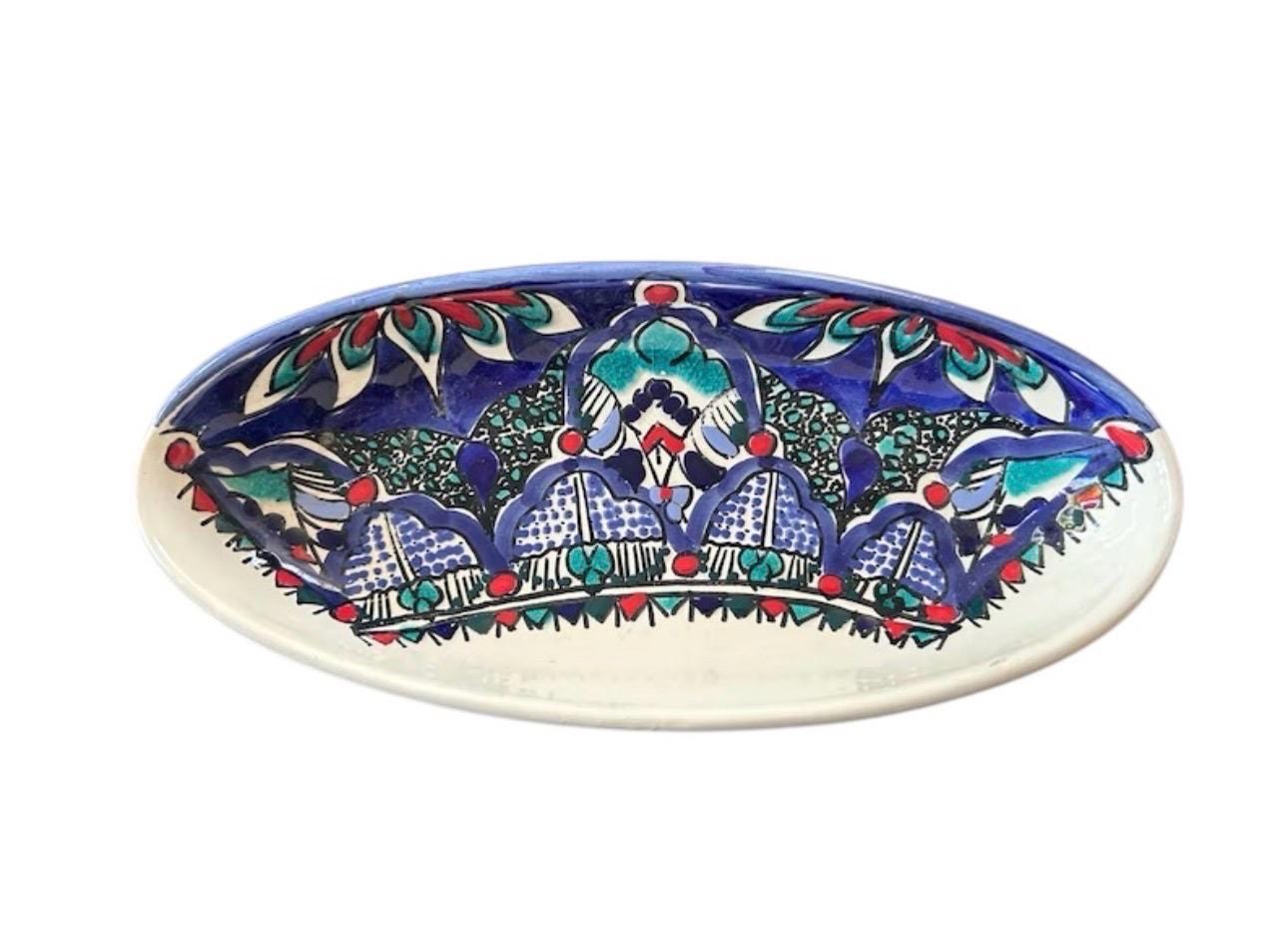 Hand-Painted Oval Serving Dish | Artisan Tunisian Ceramic Mediterranean Tableware