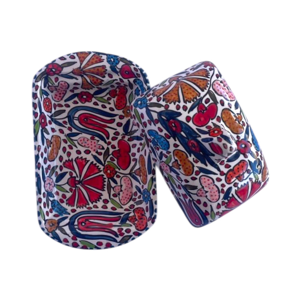 Ceramic Butter Dish with Lid | Hand-Painted Tunisian Kitchenware | Mediterranean Butter Keeper | Artisan Kitchen Decor