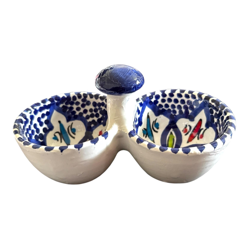 Hand-Painted Tunisian Ceramic Serving Dish | 3 Section Mezze Bowl Set | Artisan Dip & Snack Serving | Blue