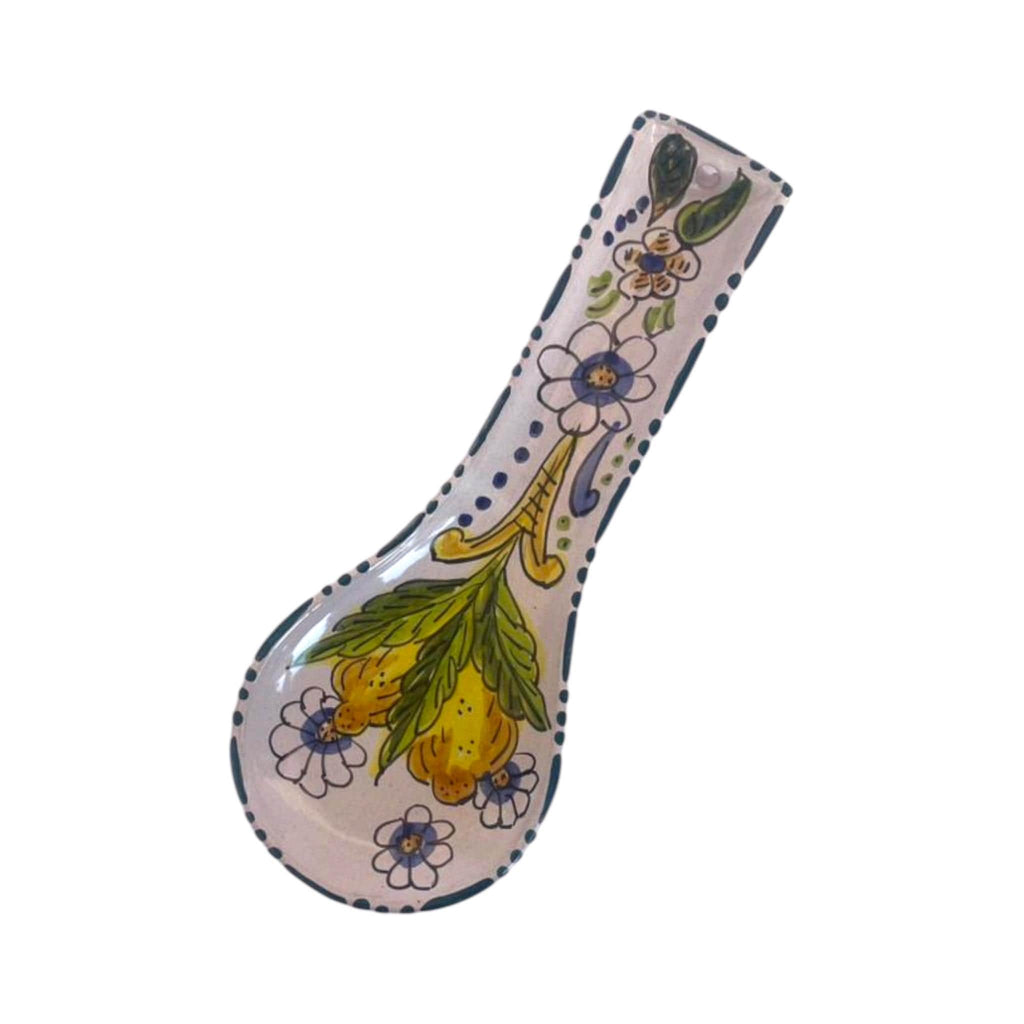 Large Ceramic Spoon Rest (26cm) | Hand-Painted Tunisian Kitchenware - White lemon design