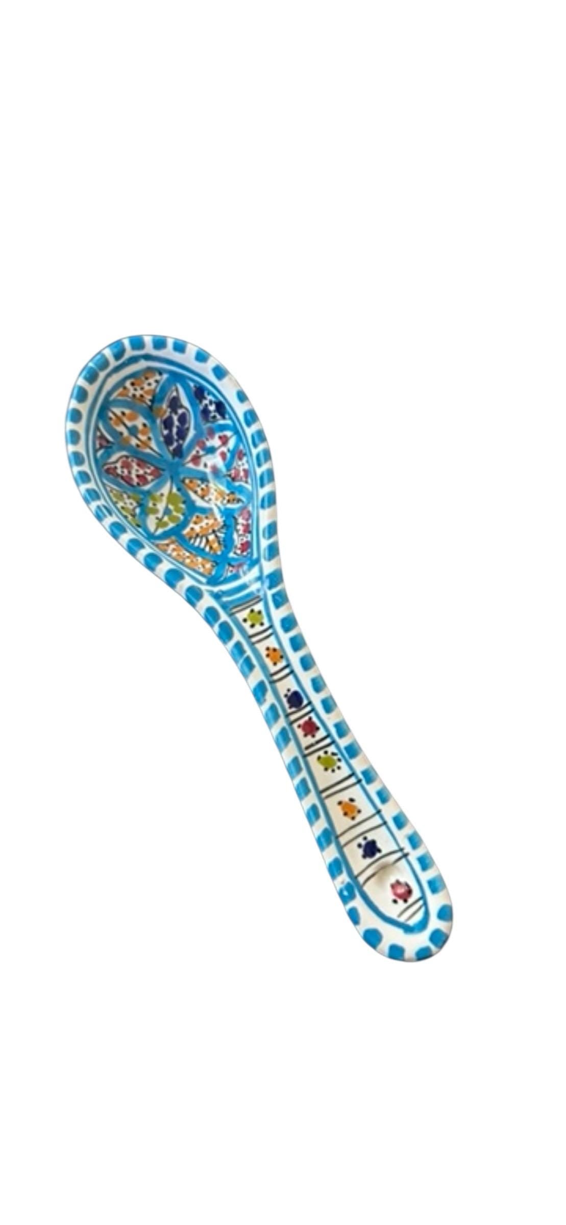 Handmade Tunisian Ceramic Spoon Rest | Colorful Mediterranean Kitchen Decor - Light Blue