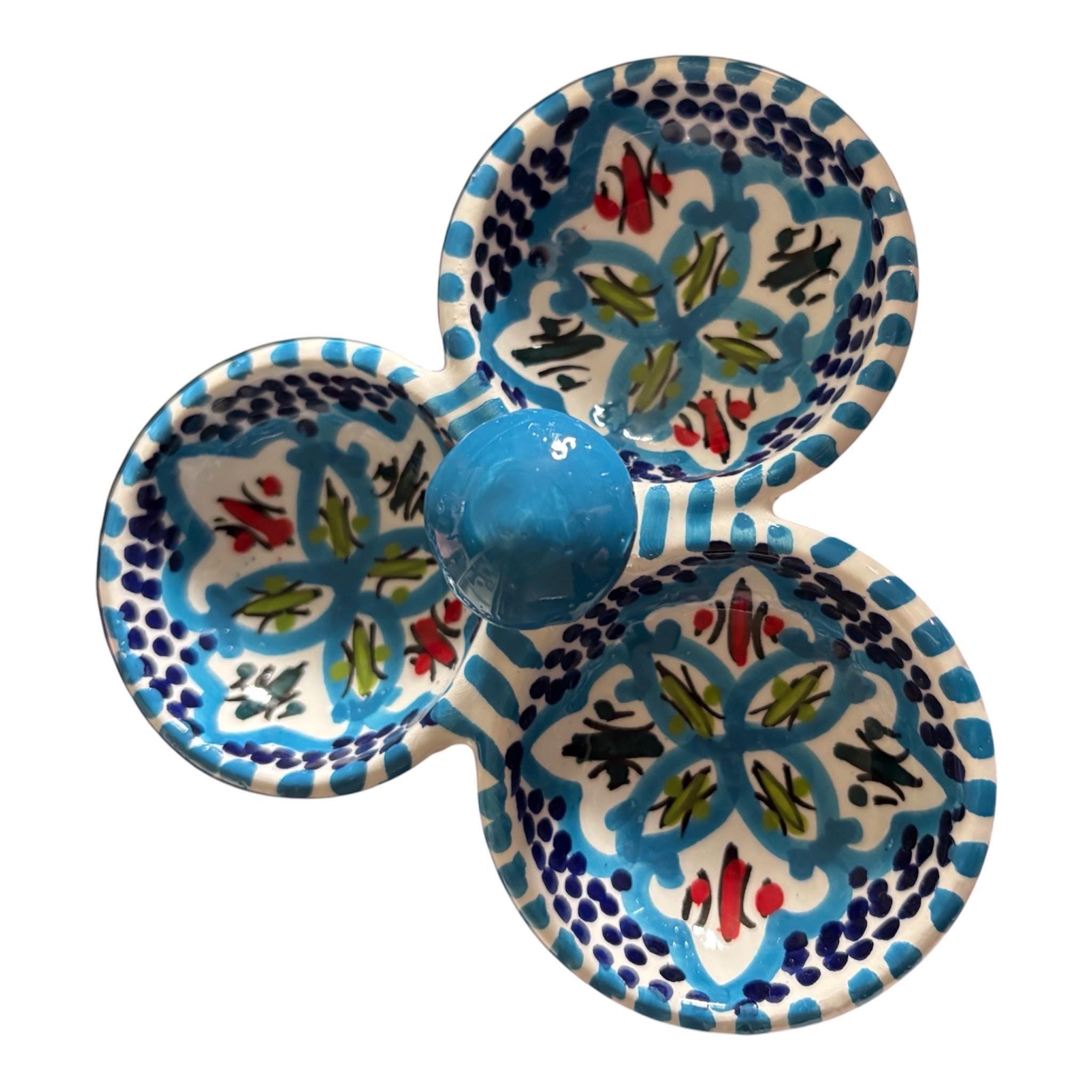 Hand-Painted Tunisian Ceramic Serving Dish | Artisan Dip & Snack Serving