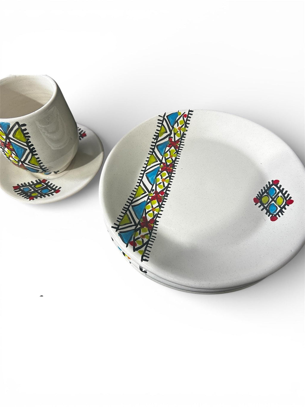 Hand-Painted Tunisian Ceramic Tea Set | 20-Piece Meze Tableware