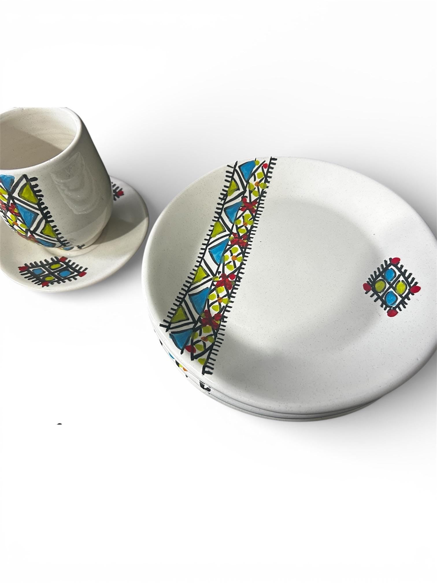 Hand-Painted Tunisian Ceramic Tea Set | 20-Piece Meze Tableware
