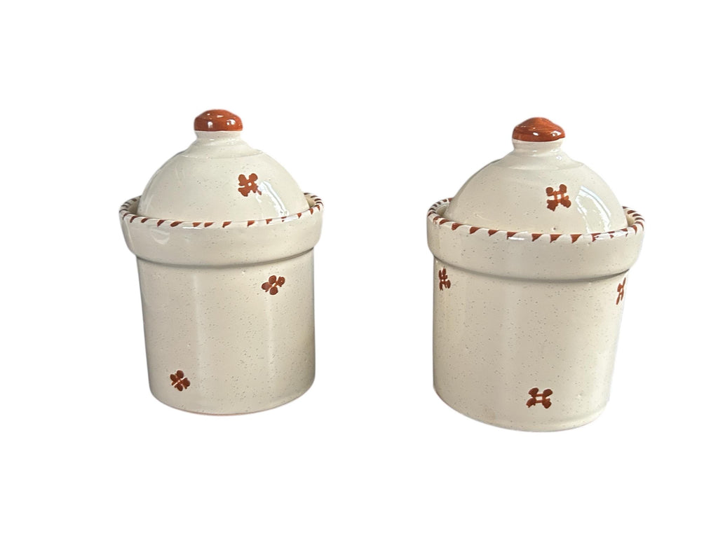 Set of 2 Hand-Painted Tunisian Ceramic Storage Jars | Lidded Kitchen Canisters
