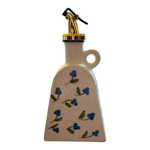 Hand Painted Ceramic Oil Pourer | Tunisian Tile Design Kitchen Decor - Blue Flowers