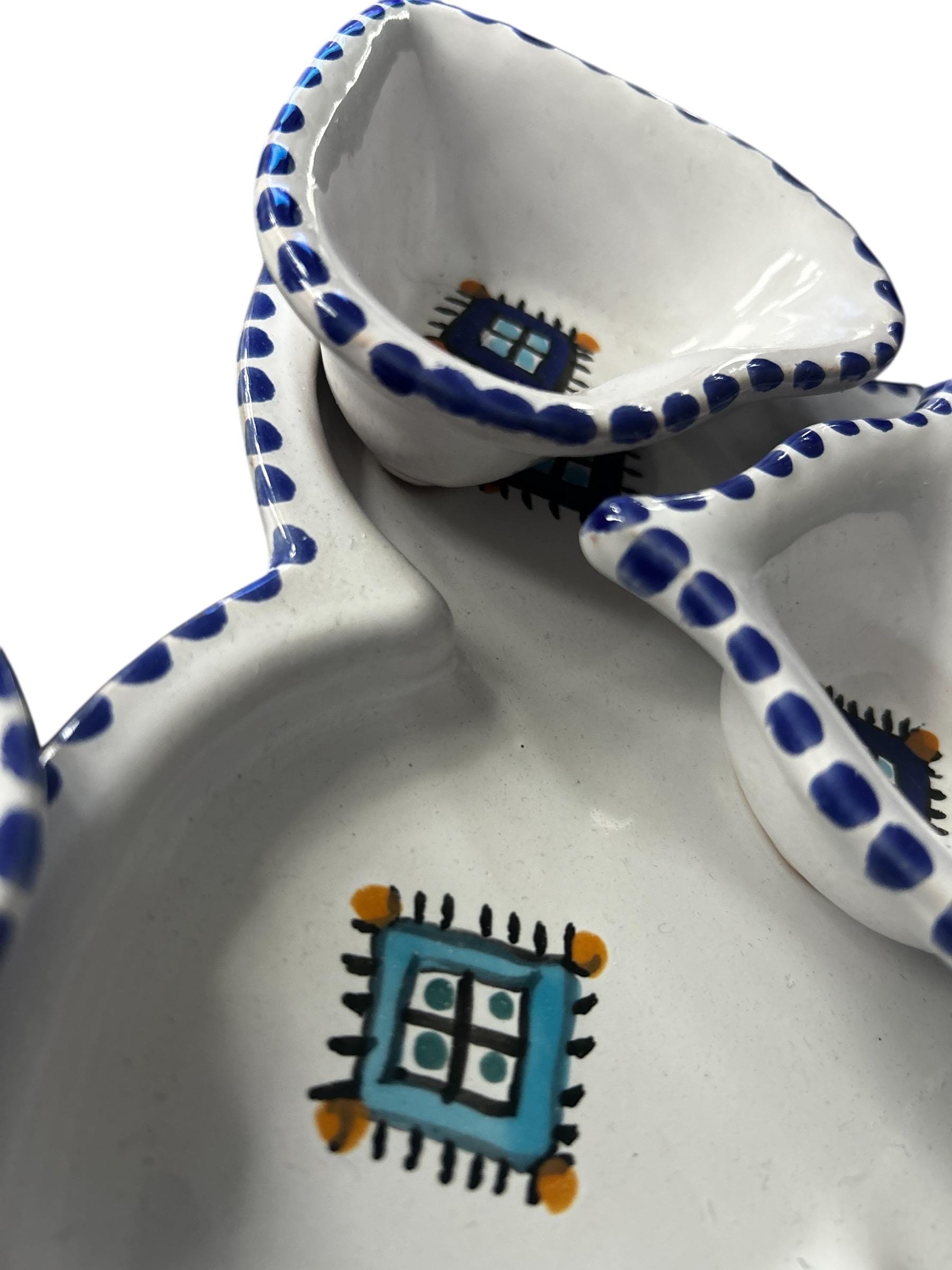 Heart Shaped Snack Dish Set | Handmade Ceramic Mezze Serving Tray | Blue & White Entertaining Platter