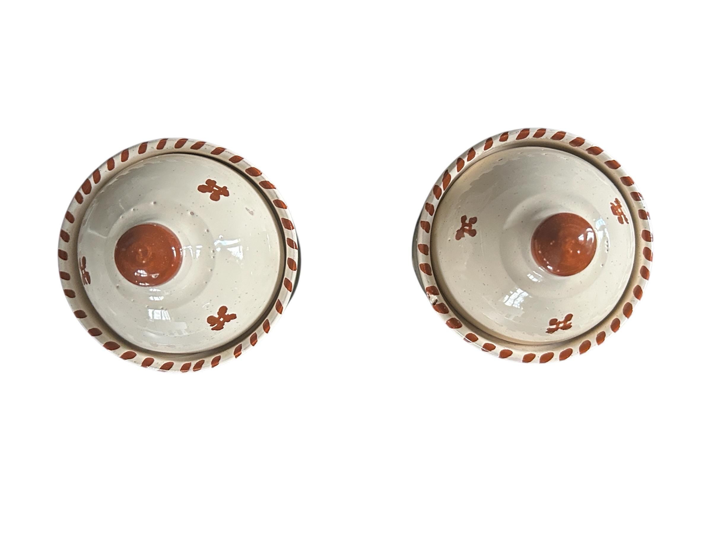 Set of 2 Hand-Painted Tunisian Ceramic Storage Jars | Lidded Kitchen Canisters