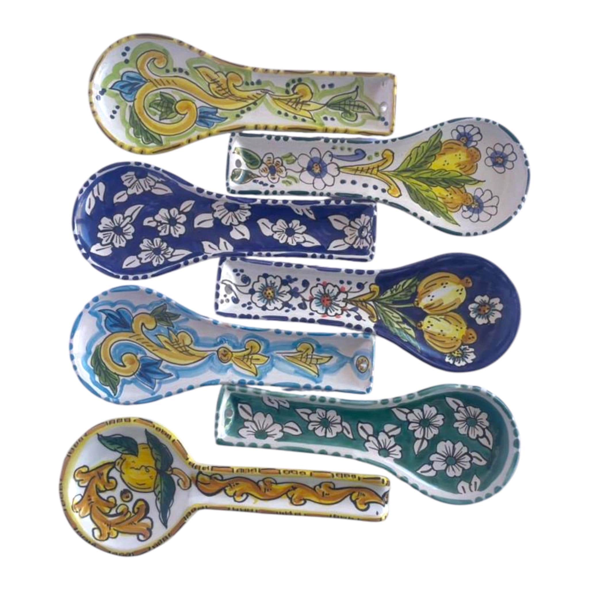 Large Ceramic Spoon Rest (26cm) | Hand-Painted Tunisian Kitchenware - Yellow & Green design